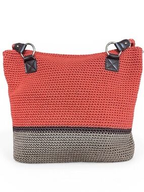 Croft & Barrow Color-Block Crochet Coral Taupe Boho Hobo Shoulder Bag